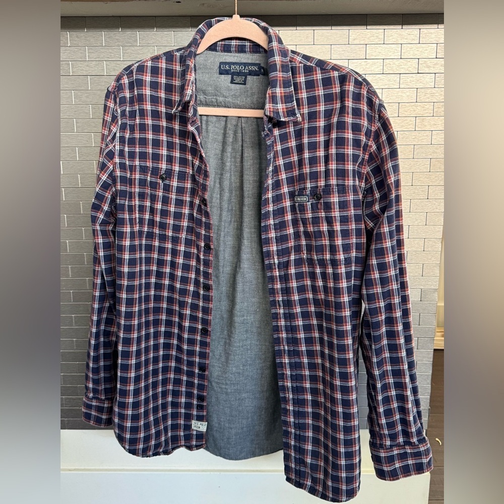 U.S. Polo Assn. Men's Red and Blue Plaid Shirt